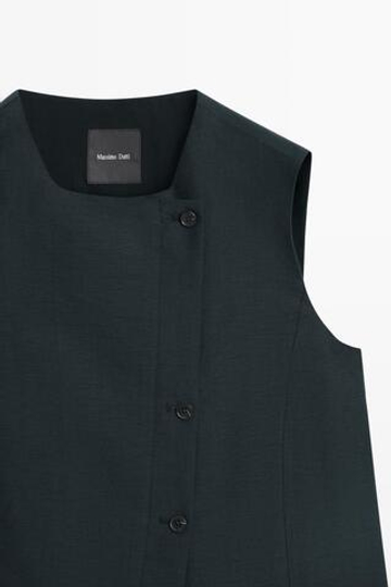 Massimo Dutti Жилет из льняной ткани с асимметричной застежкой, темно-синий