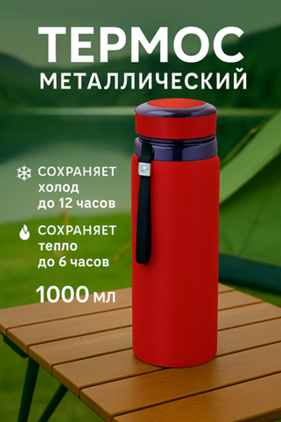 Термос 1000мл «Альпинист», цвет бордовый