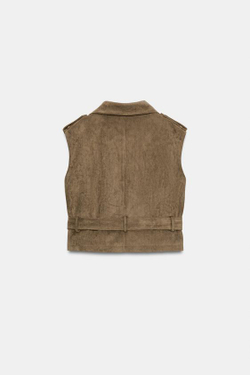 ZARA ЖИЛЕТ ИЗ ИСКУССТВЕННОЙ ЗАМШИ С ПОЯСОМ, ХАКИ