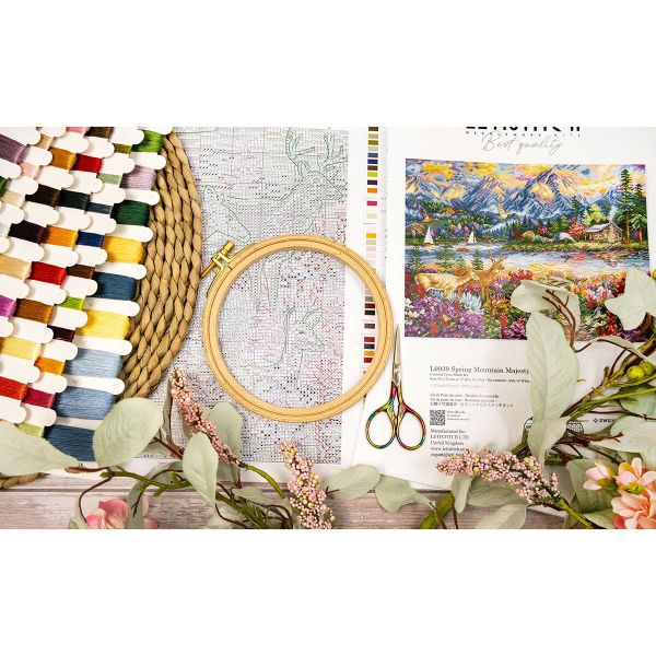 Набор для вышивания нитками LetiStitch L9939, Весеннее величие гор 45х34см