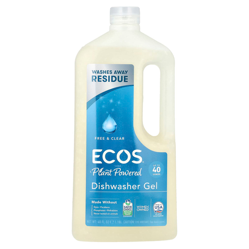 Earth Friendly Products, Ecos®, растительный гель для мытья посуды, натуральный и прозрачный, 1,18 л (40 жидк. унций)