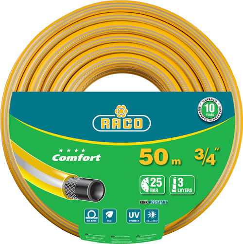 Шланг поливочный 3/4″ 50 метров 25 атм. трёхслойный армированный RACO COMFORT 40303-3/4-50