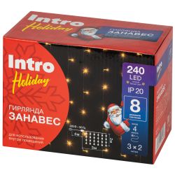 Светодиодная новогодняя гирлянда Intro Holiday INZL-01W занавес 3*2 метра теплый белый 240 led 220 в | Гирлянды
