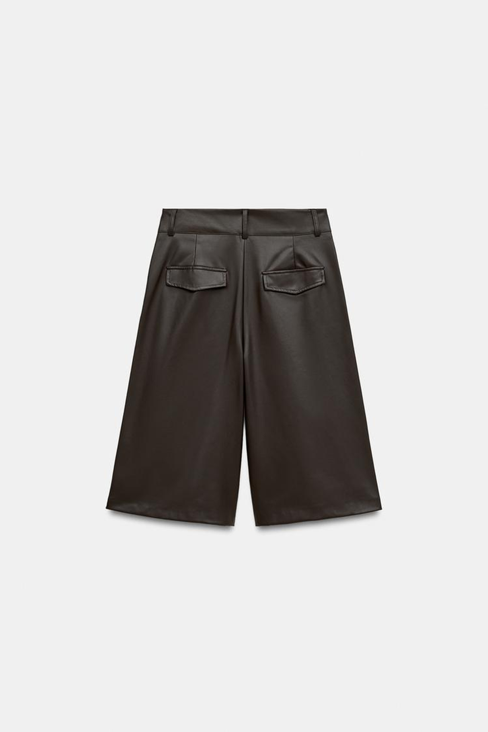 ZARA УДЛИНЕННЫЕ ШОРТЫ СО СКЛАДКАМИ С ЭФФЕКТОМ КОЖИ, ШОКОЛАДНЫЙ
