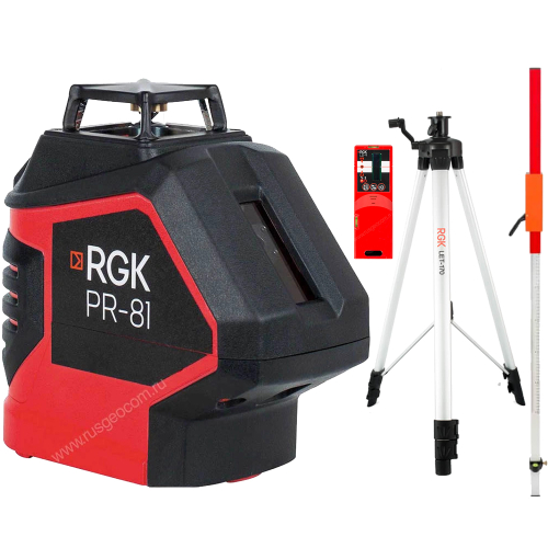 Комплект: лазерный уровень RGK PR-81 + штатив RGK LET-170, приемник RGK LD-9, рейка RGK LR-2
