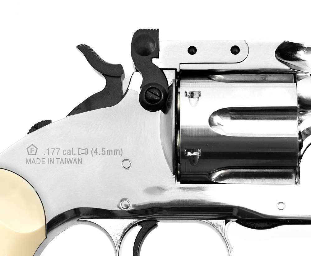 Револьвер пневматический ASG Schofield 6” (Schofield 2) Silver & Ivory Grip (пулевой)