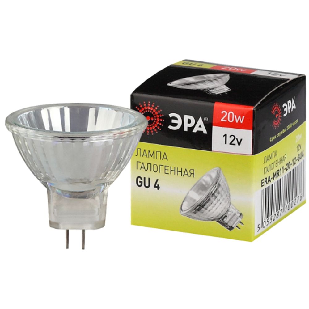 Лампа галогенная ЭРА GU4-MR11-20W-12V-30CL 20Вт софит теплый белый свет GU4 | Лампы галогенные Точечные (MR, PAR)