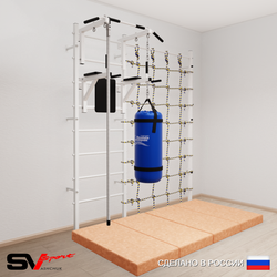 Шведская стенка Sv Sport усиленная 67070 (Турник стандарт/Брусья/Канат/Цепь/Мешок 30кг/Мат 2м/Канатный лаз)