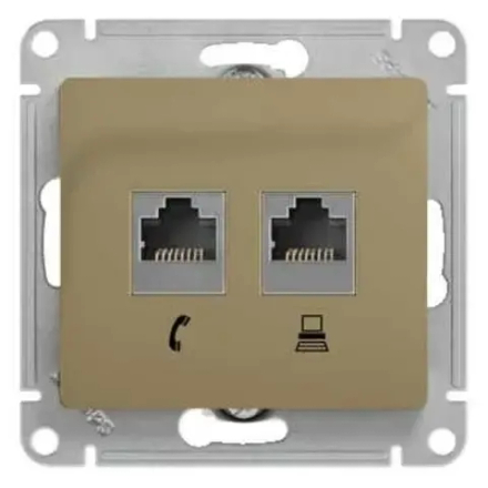 GLOSSA РОЗЕТКА двойная RJ11+RJ45 кат.5e, механизм, ТИТАН