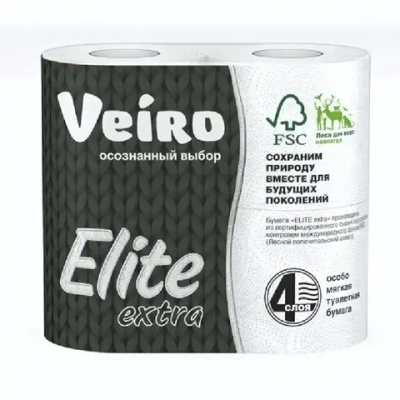Бумага туалетная VEIRO Elite Extra 4 сл., 4 рул., белая✦
