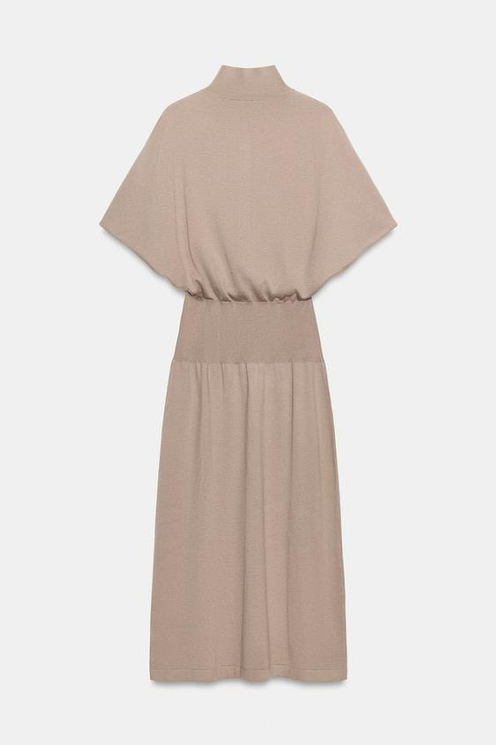 ZARA ТРИКОТАЖНОЕ ПЛАТЬЕ МИДИ С ОТДЕЛКОЙ В РУБЧИК, СЕРОВАТО-КОРИЧНЕВЫЙ