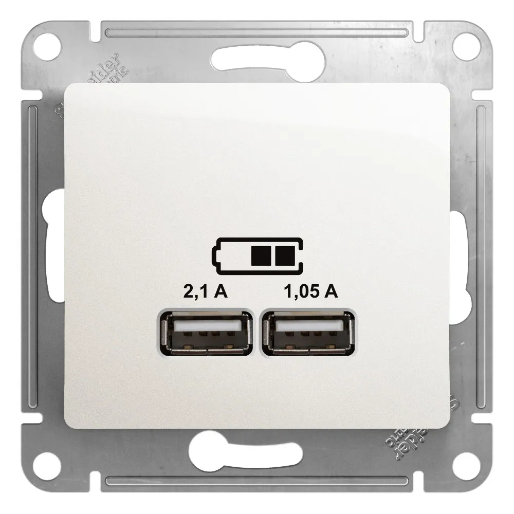 GLOSSA USB РОЗЕТКА A+A, 5В/2,1А, 2х5В/1,05А, механизм, ПЕРЛАМУТР