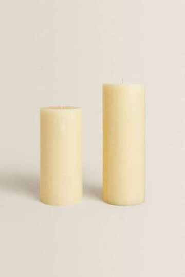 ZARA HOME ДЛИННАЯ ЦИЛИНДРИЧЕСКАЯ СВЕЧА, СЛИВОЧНОЕ МАСЛО