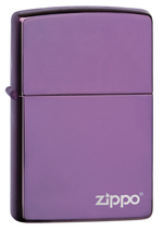 Легендарная классическая американская бензиновая широкая зажигалка ZIPPO Classic Satin Chrome™ сереневая глянцевая из латуни и стали с Логотип "Zippo" ZP-24747ZL