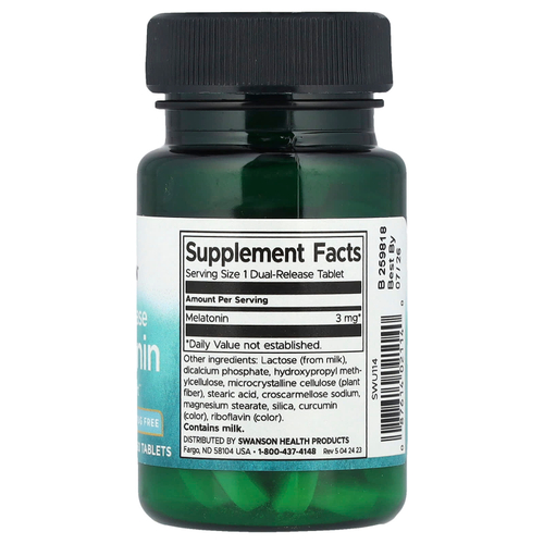 Swanson Vitamins, мелатонин, двойное высвобождение, 3 мг, 60 таблеток