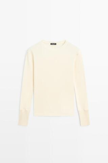 Massimo Dutti Футболка с длинными рукавами и манжетами, ванильный