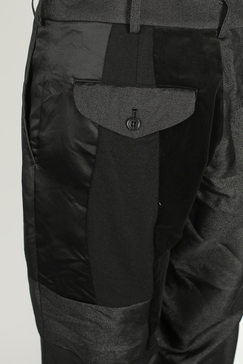 COMME DES GARCONS BLACK БРЮКИ С АТЛАСНЫМИ ВСТАВКАМИ