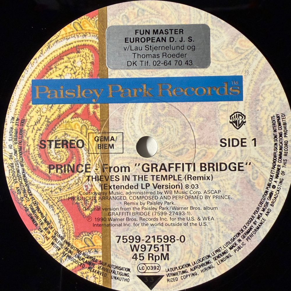 Prince ‎– Thieves In The Temple - Remix (Германия 1990г.) 12" 45 RPM