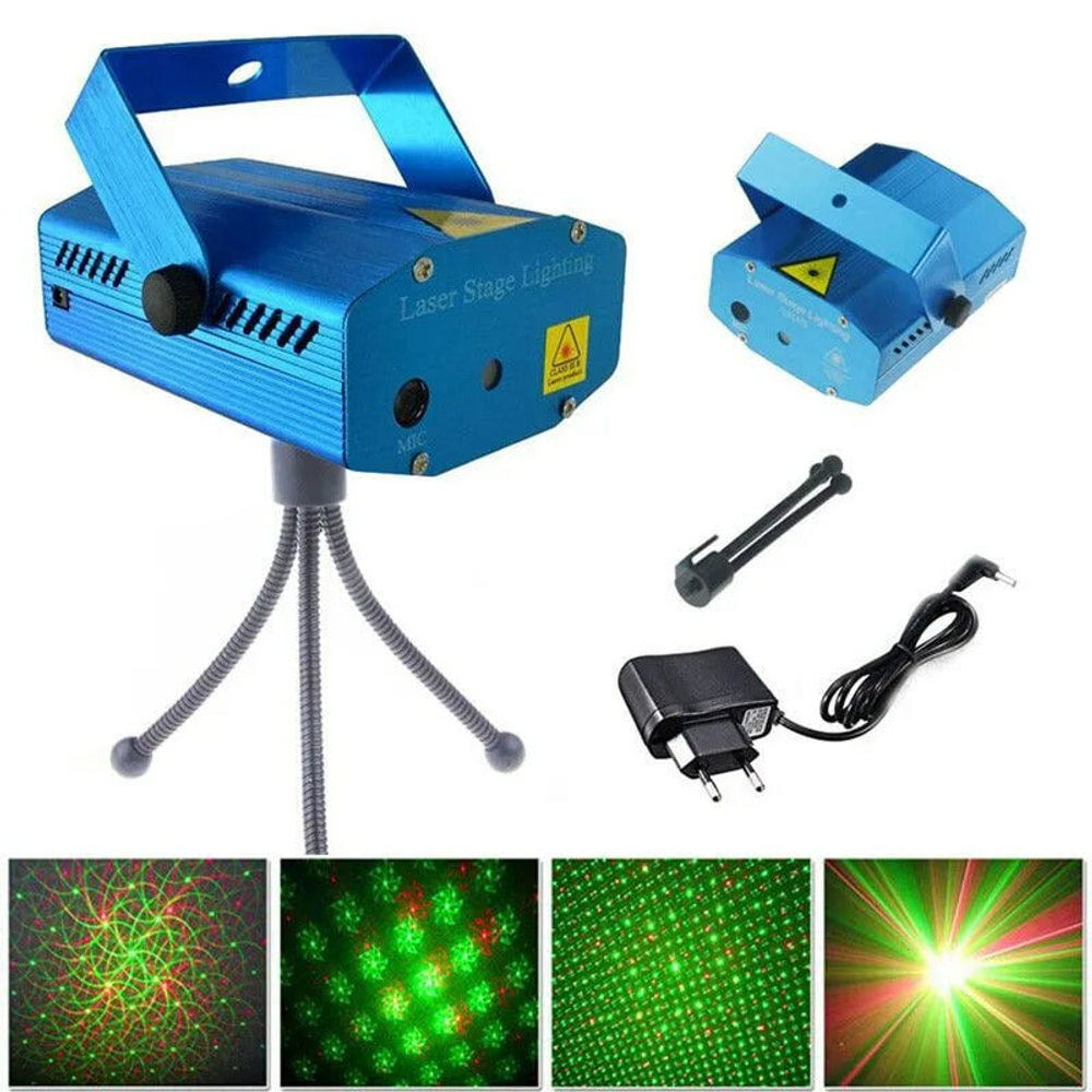 Лазерный проектор MINI Laser Stage Lighting / Портативный лазерный проектор с эффектом светомузыки для дома