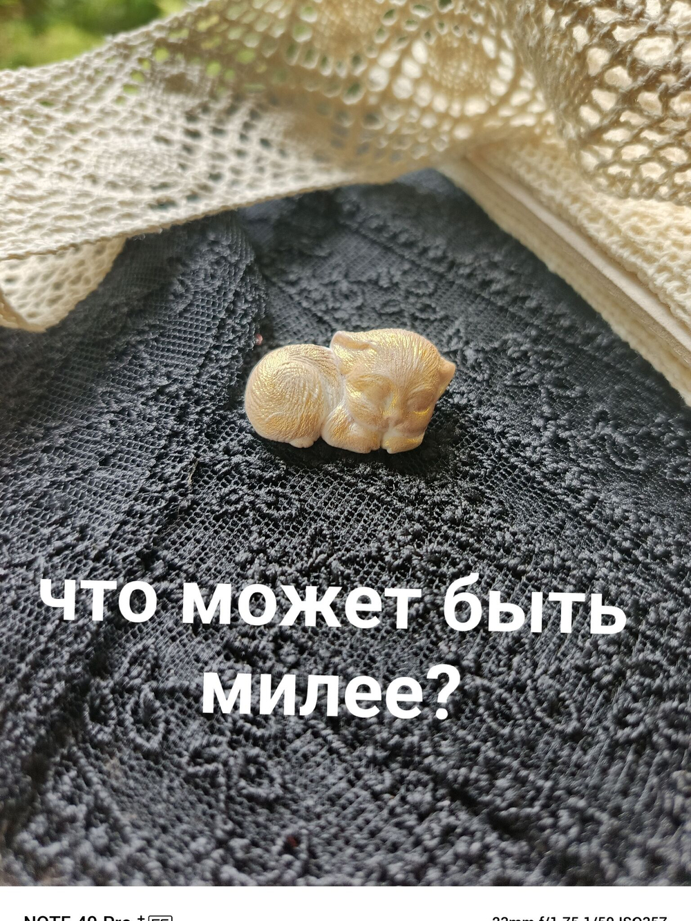 Брошь Спящий котенок черный авторская из полимерной глины ручной работы
