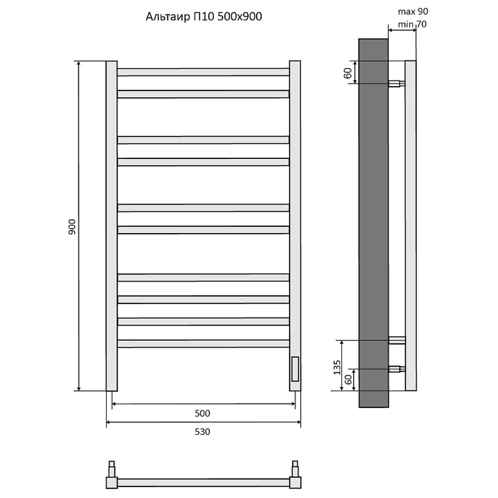 Электрический полотенцесушитель Aquatek Альтаир П10 500x900 AQ EL KP1090BL Черный муар