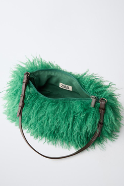 ZARA СУМКА SHOULDER ИЗ ИСКУССТВЕННОГО МЕХА, ЗЕЛЕНЫЙ