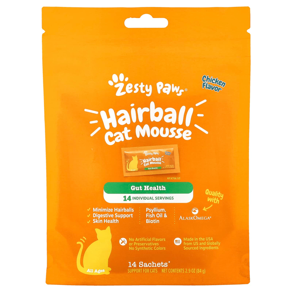 Zesty Paws, Мусс для кошек, для всех возрастов, с курицей, 14 пакетиков по 6 г (0,2 унции)
