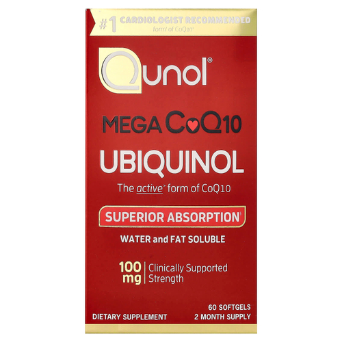 Qunol, Mega CoQ10, убихинол, 100 мг, 60 капсул