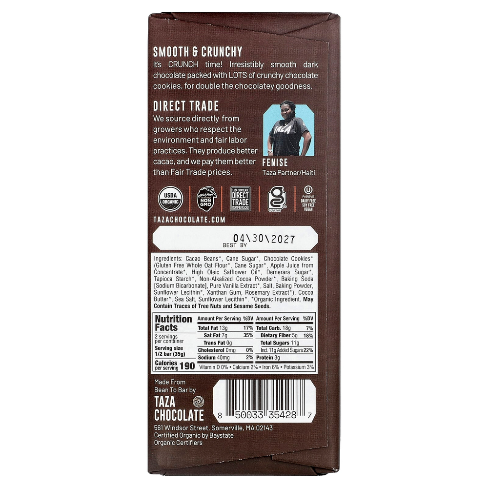 Taza Chocolate, 70% темный шоколад, хрустящее шоколадное печенье, 70 г (2,5 унции)