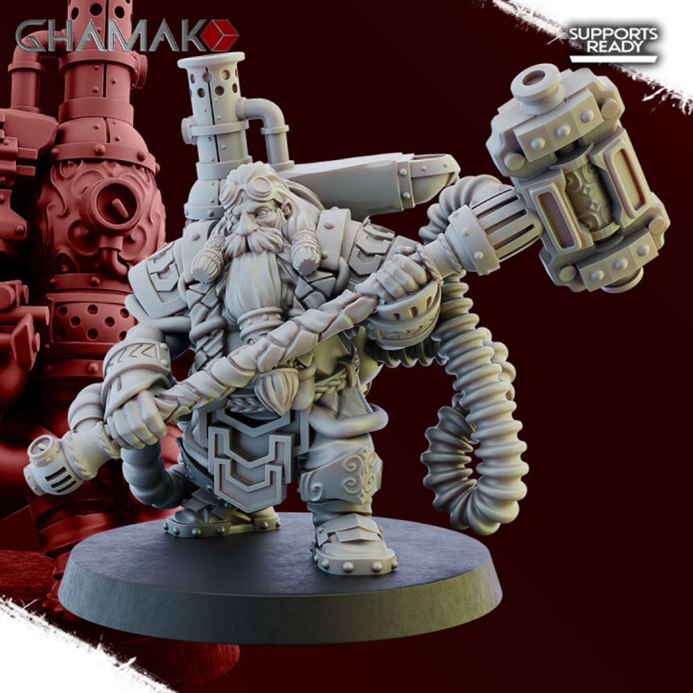 Grand Alliance Order Kharadron Overlords Dwarfs Дварф с механомолотом миниатюра для dnd, днд, pathfinder, фентези, Настольная игра, НРИ, Варгейм, РПГ