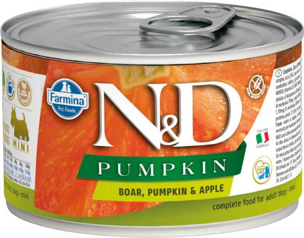 Консервы FARMINA N&amp;D Pumpkin для собак мелких пород, кабан с тыквой и яблоком - 140 гр