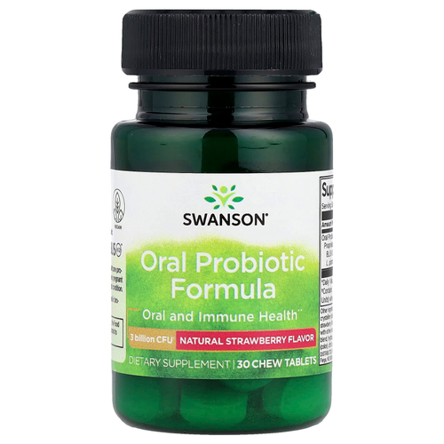 Swanson Vitamins, Формула с пробиотиками для перорального применения, натуральная клубника, 3 млрд КОЕ, 30 жевательных таблеток
