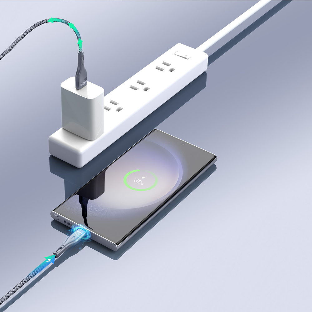 Кабель покрытый нейлоном серого цвета 200см (2м) с разъемом USB A на USB Type-C с быстрой зарядкой PD 12W от Duzzona, серия A8 Cable