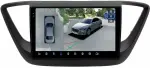 Магнитола для Hyundai Solaris 2 2017-2022, Solaris HS 2024+ (рамка черная матовая) - FarCar BX766M-360 монитор 9.5" 2K QLED на Android 13, Быстрая, CarPlay, 4G SIM-слот, 4 камеры в комплекте