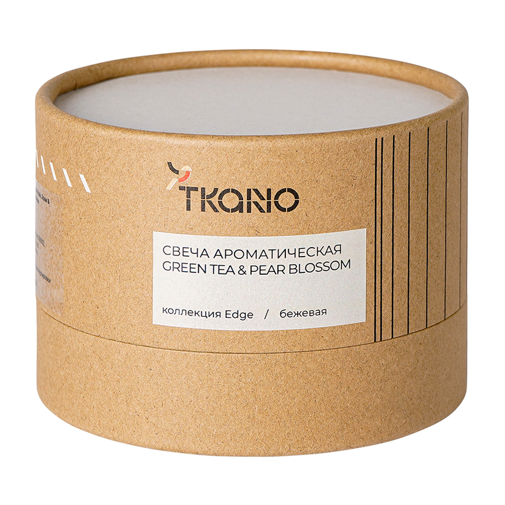 Свеча ароматическая Tkano Edge Green tea & Pear blossom бежевая 30ч