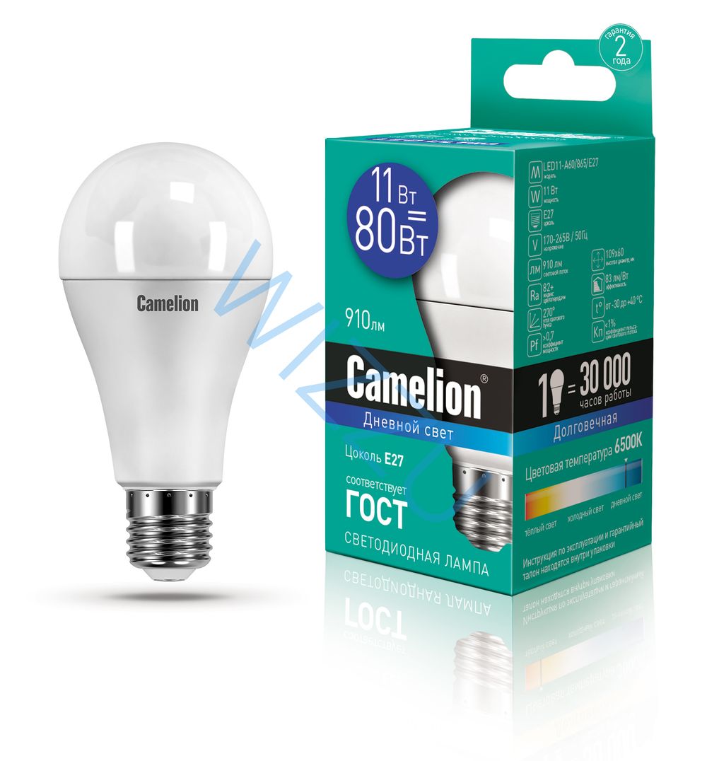 Camelion лампа светодиодная LED11-A60/865/E27