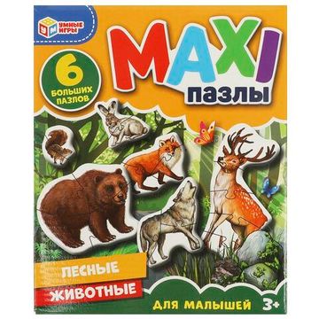 Макси-пазлы. Лесные животные. 6 пазлов.  150х180х40 мм. Умные игры