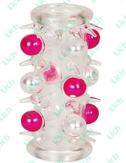 Белая насадка с бусинами и шипами BEADED PENIS