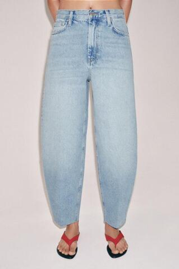 ZARA ЗАУЖЕННЫЕ ДЖИНСЫ С ВЫСОКОЙ ПОСАДКОЙ — ZW COLLECTION, ГОЛУБОЙ