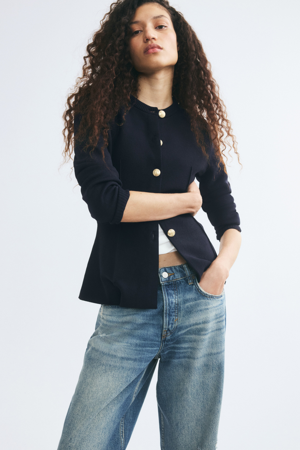 Приталенный тонкий трикотажный кардиган - H&M