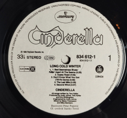 Винтажная виниловая пластинка LP Cinderella Long Cold Winter (Югославия 1988)