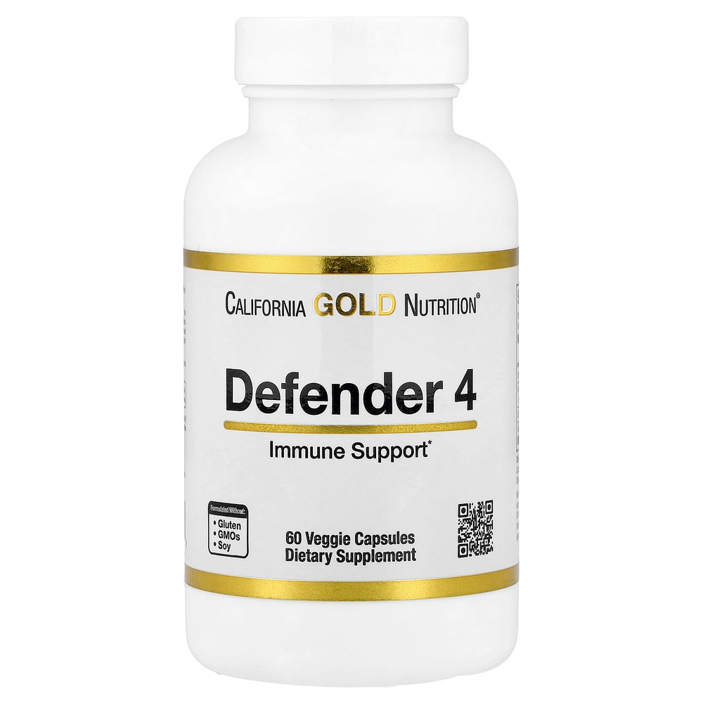 California Gold Nutrition, Defender 4, добавка с витаминами C и D, цинком и селеном, 60 вегетарианских капсул