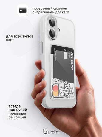 Чехол накладка iPhone 16 6.1" Gurdini силикон с отделением для карты прозрачный