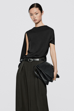 Massimo Dutti Атласный топ с декоративной отделкой на спине - Limited Edition, черный