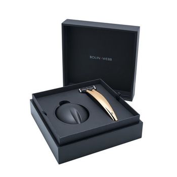 Подарочный набор Bolin Webb R1, бритва R1 золотая, подставка R1 черная (BW-R1-SET-STD-GOLD-BLK)