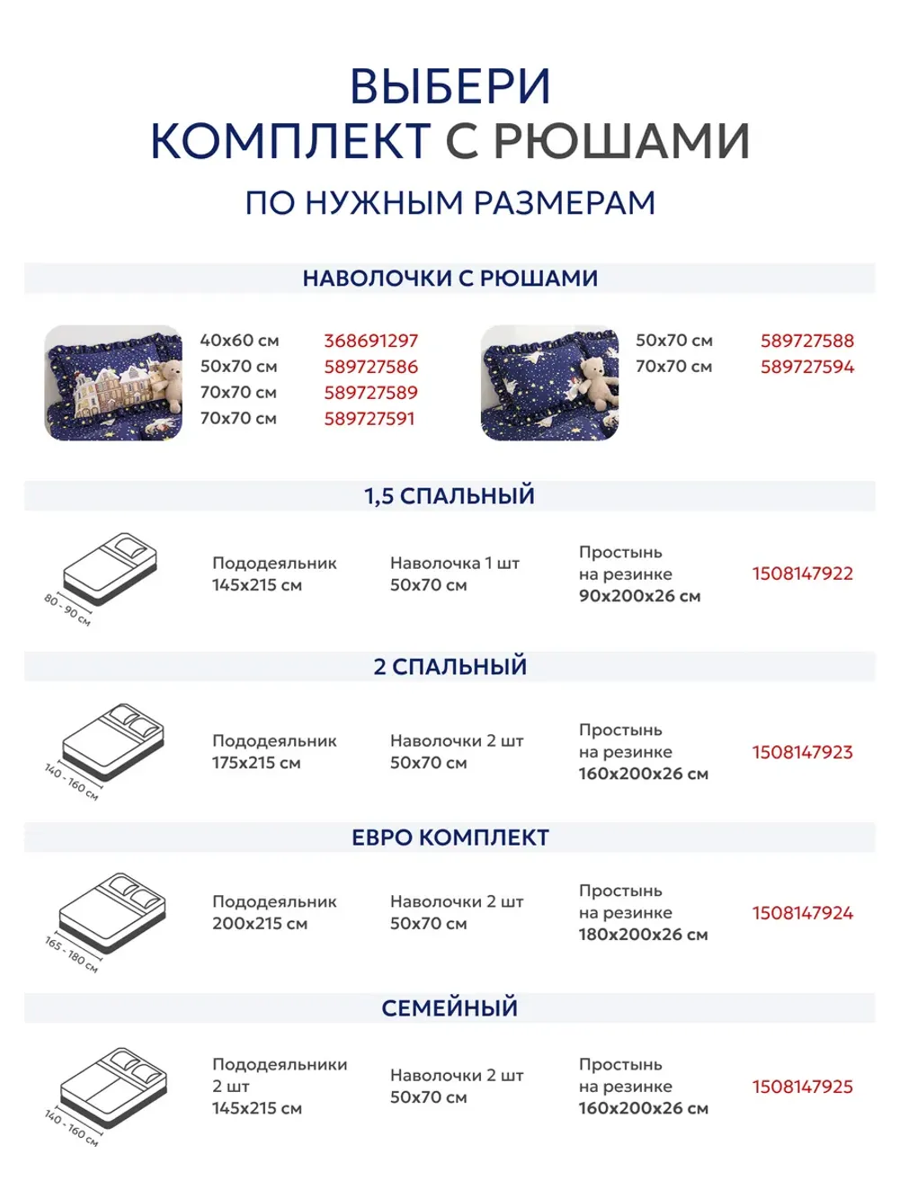 Постельное белье 2 сп наволочки с рюшами перкаль