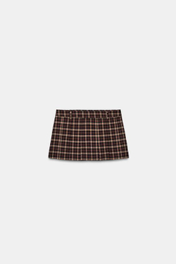 ZARA ЮБКА-ШОРТЫ В КЛЕТКУ СО СКЛАДКАМИ, ГРАНАТОВЫЙ
