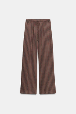 ZARA ШИРОКИЕ БРЮКИ В ПОЛОСКУ, КОРИЧНЕВЫЙ/ЭКРЮ