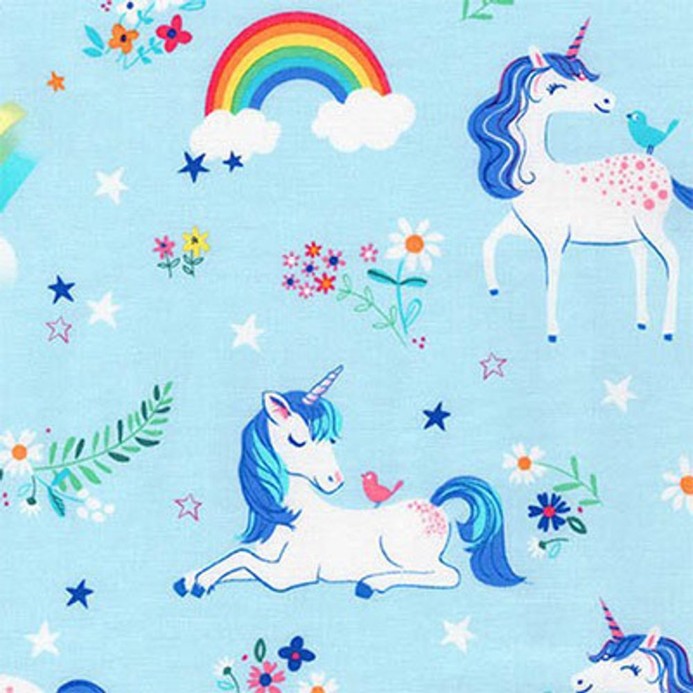 Ткань для пэчворка Peppy Happy Little Unicorns, отрез 50х55 см, 146 г/м², AUI-17163-4 Blue, Robert Kaufman Ткань для пэчворка Peppy Happy Little Unicorns, отрез 50х55 см, 146 г/м², AUI-17163-4 Blue, Robert Kaufman