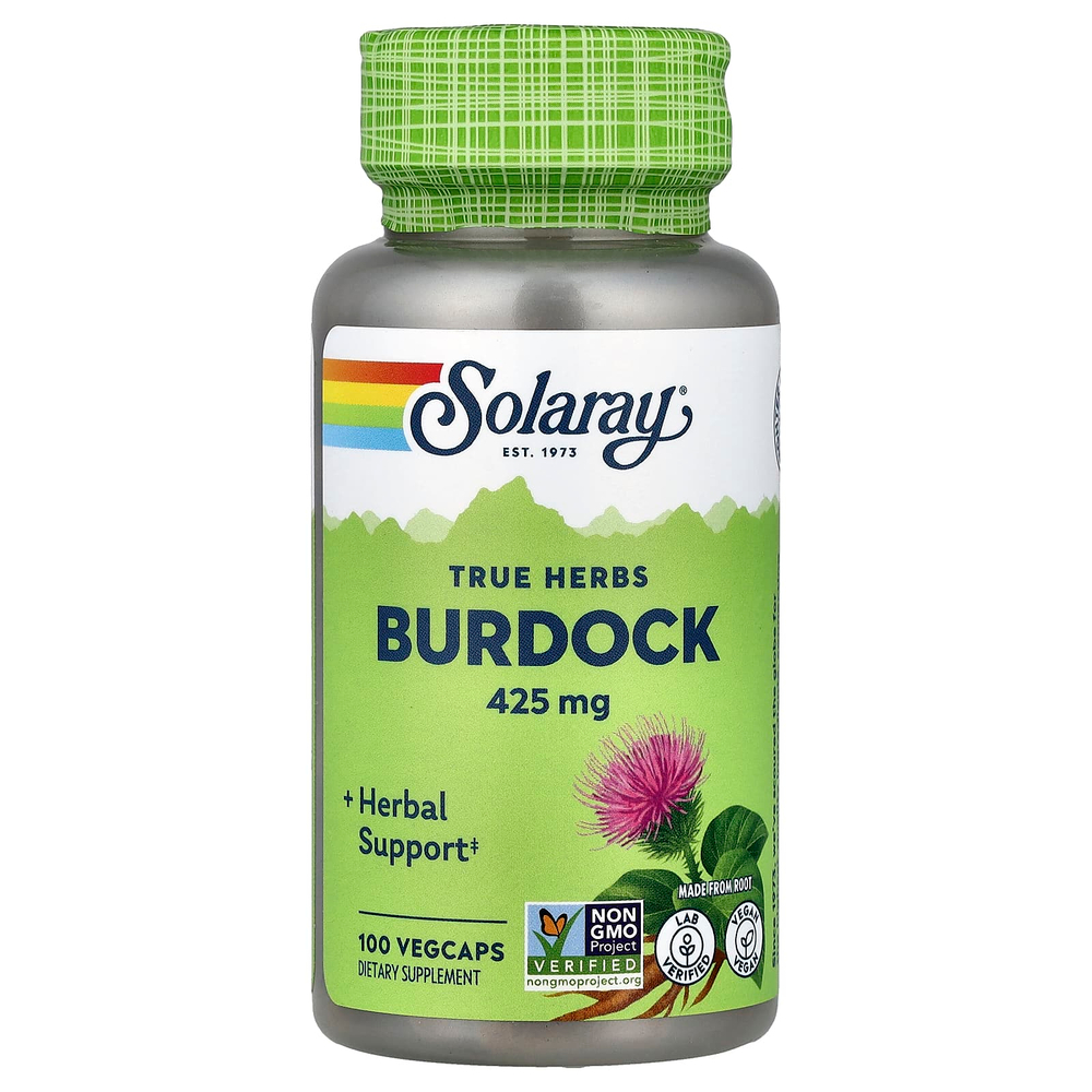 Solaray, True Herbs, лопух, 425 мг, 100 растительных капсул